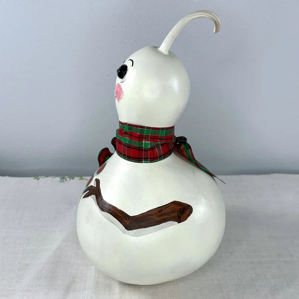 Hand Painted Natural Gourd Snowman Folk Art Christmas Decor